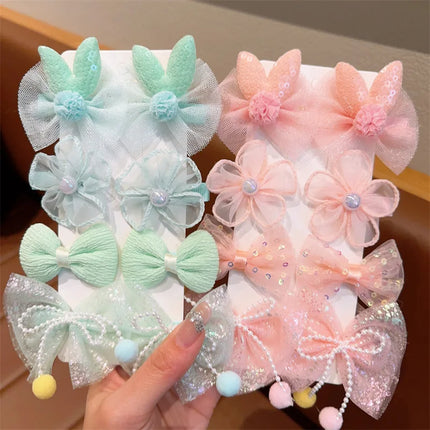 10Pcs Summer Mesh Kids Hairpins Bow Flower Hair Clips Accessoriess No Harm Baby Princess Barrettes Korean Children Girl Headwear
