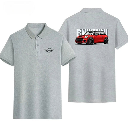 BMW MINI Polo Shirt German Steel Cannon Modified Car Print Crew Neck T-shirt Top Men's and Women's Same Casual Breathable Top