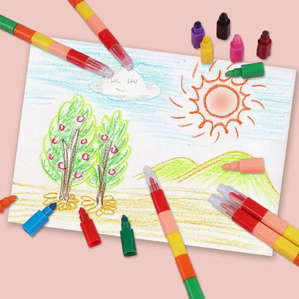 6/12pcs 12 Colors Stackable Crayons Creative Rainbow Building Blocks Coloring Oil Painting Stick Student Stationery YMY