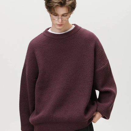 Men's 18oz Heavyweight Chunky Knit Sweater Basic Crew Neck Solid Color Textured Streetwear Winter Thermal Non-Scratch Top