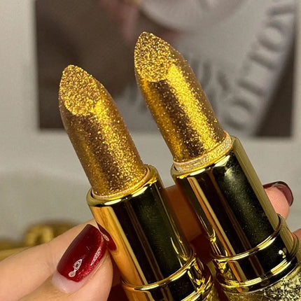 Golden Sparkling Lipstick Moisturizing Glitter Shine, Long Lasting Tomato Red Lip Gloss Makeup Cosmetics