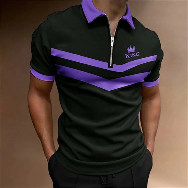 Men's Tops Polo Golf Men's King Print T Shirt High Quality Turndown Short Sleeve Zipper Pullover Original Golf Wear Men Clothing