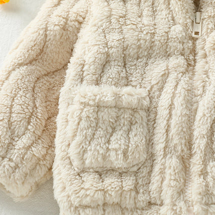 2025 New Casual Autumn /Winter Boys/Girls Long Sleeve Solid Warm Plush Sets For 1-3Y Zip-Up Coat Outfits Clothing Suit