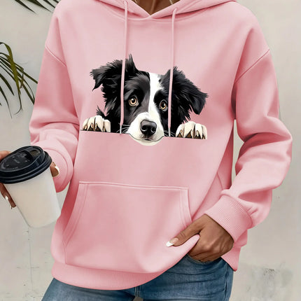 Women's casual hoodie sweatshirt with cute cat pattern print round neck long sleeves for autumn and winter warmth, regular style