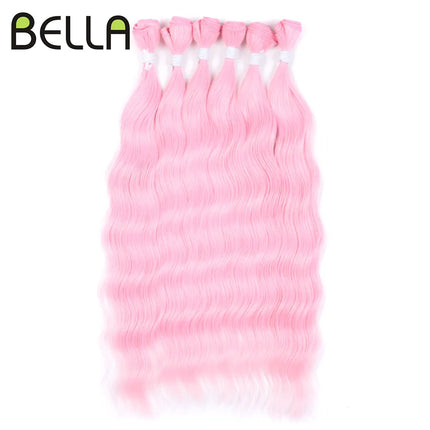FASHION IDOL Water Wave Hair Bundles Synthetic Hair Extensions Ombre Blonde Brown Cosplay Weave Hair Bundles 20 inch 6Pcs Hair