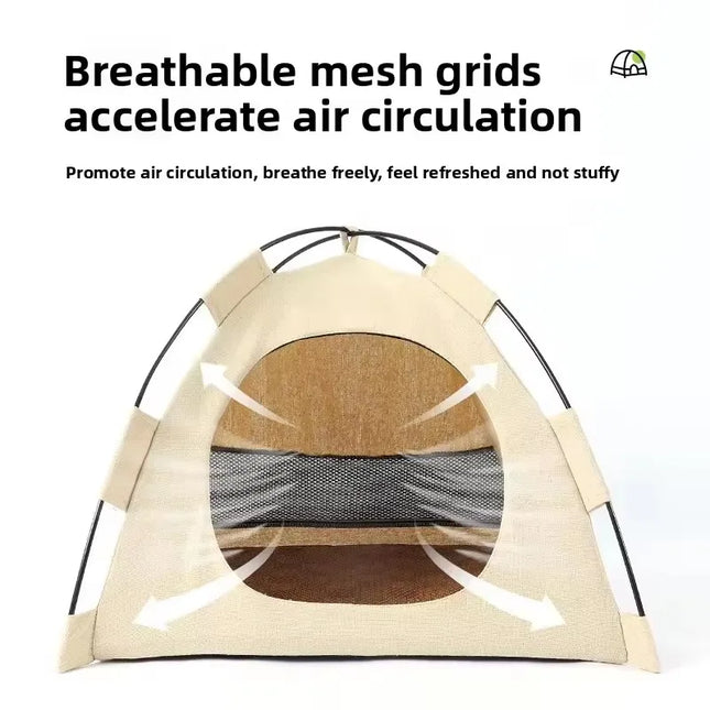 Portable Cat Tent Bed Breathable Oxford Pet House with Double-sided Mat Summer Cooling Cat Cave for Indoor Outdoor Cats Dogs