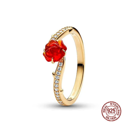 New 925 Silver Sun and Moon Love Princess Zircon Oxide Enamel Heart Love Ring Fashion Fine Jewelry For Women Gift Hypoallergenic