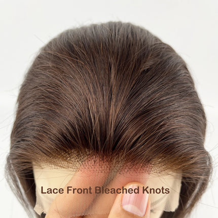 Medium Brown Silk Base Lace Closure With Clips In 5x5inch Silk Top Topper with Natural Bangs European Remy Human Hair Toupee