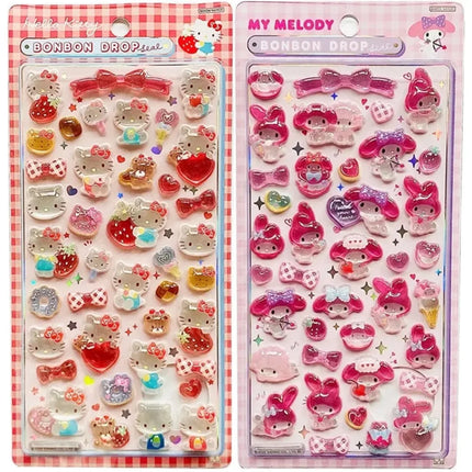 2026 New Sanrio Cartoon Cute 3D Crystal Relief Stickers DIY Notebook Sticker Party Stickers Kuromi My Melody Laptop Fridge Decor