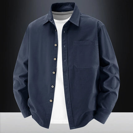 2026 New Style Solid Color Long-Sleeved Shirt Men's Spring-Autumn Pure Cotton Washed Workwear Jacket Retro Loose Shirt Jacket