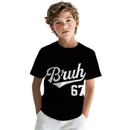 Pure Cotton Children's T-shirt 2026 Summer Number 67 Cartoon Print for Boys and Girls Casual Parent-child Wear Short Sleeved