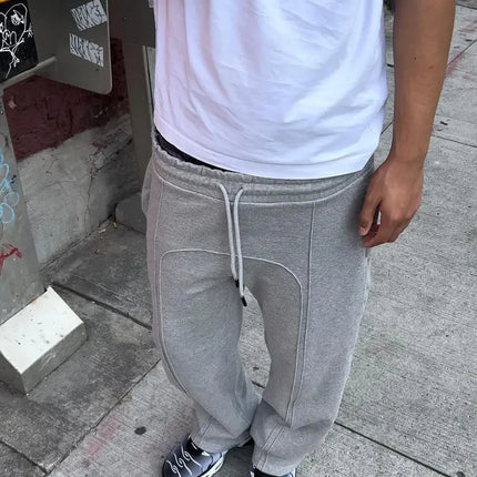 American Harajuku Retro Splicing Oversized Sweatpants Men Personalized Streetwear 2025 High Street Trendy Straight Casual Pants