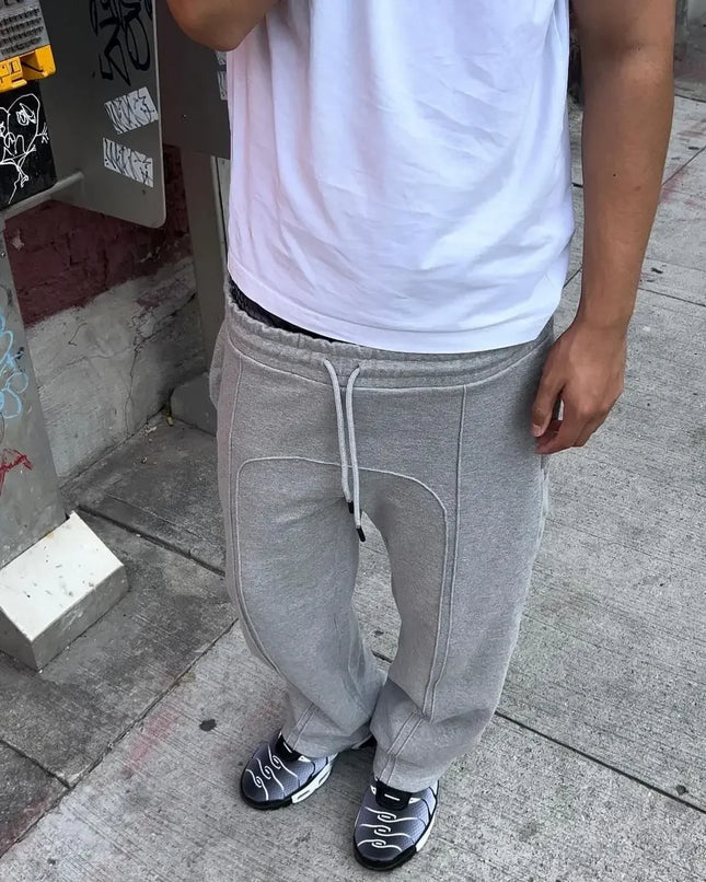 American Harajuku Retro Splicing Oversized Sweatpants Men Personalized Streetwear 2025 High Street Trendy Straight Casual Pants