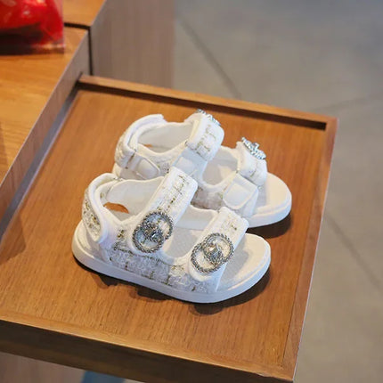 2025 Korean Style Sweet Style Sandals Summer Solid Color Girls Baby Sandals Open Toe Small PU Slipper Shoes Size 21-35
