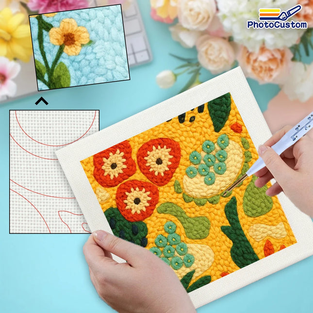 PhotoCustom Building Punch Needle Kit Painting Decor Embroidery Starter Kit Landscape Monks Cloth For Punch Needle Kits Embroide