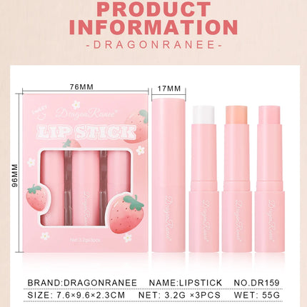 Dragon Ranee  3-Piece Set Thermochromic Moisturizing Lip Balm Hydrating Color-Changing Fruit Strawberry Colorless Pink Lipstick