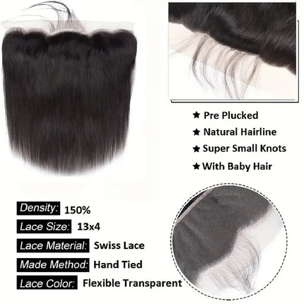 Brazilian Straight Lace Closure Human Hair 2x6 4x4 5x5 6x6 Lace Closure Straight 13x4 13x6 HD Lace Frontal with 360 Lace Closure