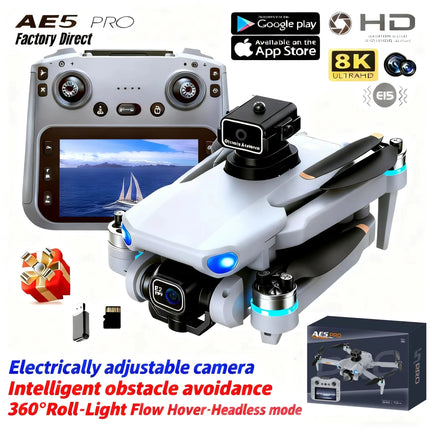 8K HD Mini Drone 2026 New AE5 Pro 4.5" Screen Control 20 Min Battery Headless Mode 360° Flip Quadcopter Helicopter Kid Toy Drone