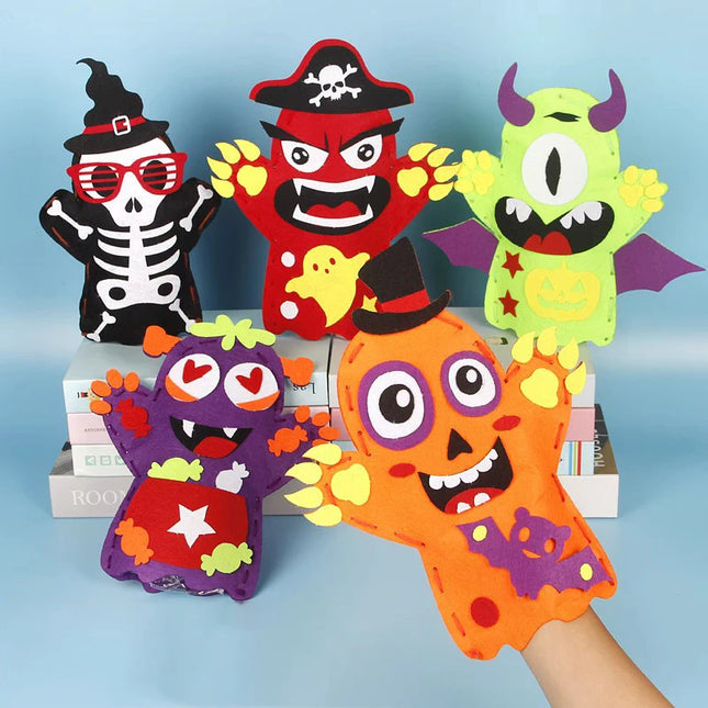 DIY Sewing Halloween Hand Puppet Non-woven Craft Kit for Kids Role Play Pirate Monster Handmade Doll Halloween Party Favor Gifts