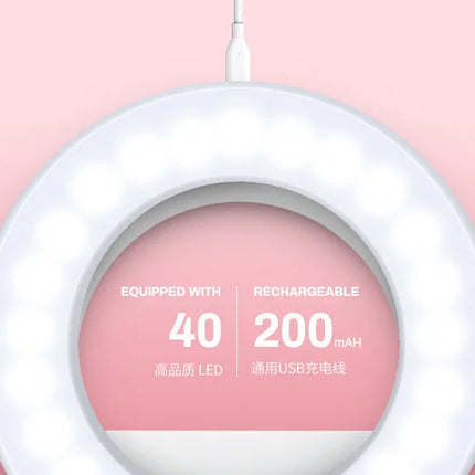 Ring Light Phone Selfie Stick LED Clip-on Rechargeable Round Lamp Live Stream for Smartphone Laptop IPad IPone
