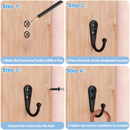 1-50 Set Alloy Hooks with Screws Wall Mounted Hanging Hangers for Hanging Coats Scarves Bags Towels Keys Caps Cups Hats and More