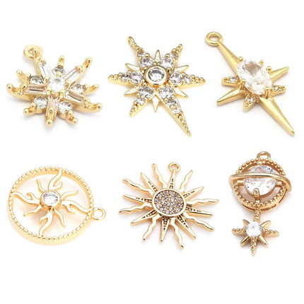 18K Gold Color Brass  Zircon Star Charms Pendants Jewelry Necklaces Earrings Bracelets Making Supplies Diy Findings Accessories