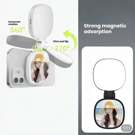 360° LED Ring Fill Light with Mirror for MagSafe iPhone Magnetic Selfie Light Great for Selfies Vlog Video Calls