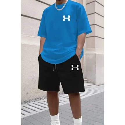 Men's Summer Casual Sporty Suit Set Short Sleeve Shirt Sports Shorts Two Piece Active Wear Gym Fitness Tracksuit Clothing Sets