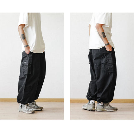 Multi-Pocket Oversized Cargo Pants Mens Casual Solid Thin Baggy Wide Leg Ankle Trousers Man Jogger Pants Harem Lantern Pants