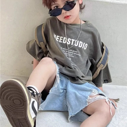 2026 New Boys' Summer 100% Cotton Streetwear Short Sleeve T Shirt Casual Half Sleeve Clothing