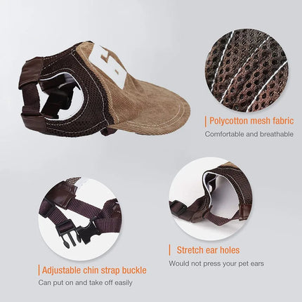 Pet Dog Cap with Ear Holes Adjustable Pet Dogs Outdoor Peaked Baseball Cap Summer Sport Hat For Puppy Small Medium Large Dogs