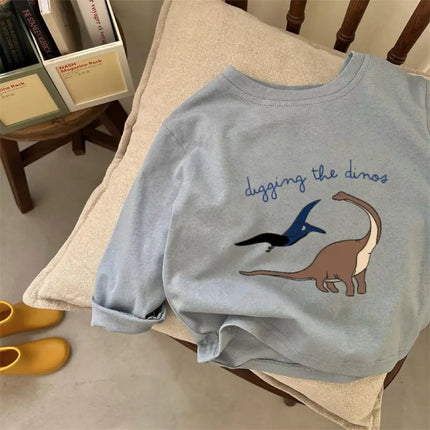 Long Sleeve Cute T-shirts Blue Tops 2026 Spring Autumn Clothes Kids Fashion Simple Versatile Base Shirt Loose Thin Sports Tops
