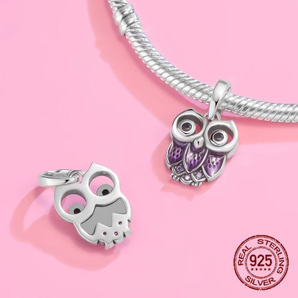 925 Sterling Silver Classic Purple Heart Shape Dragon Pegasus Butterfly Charms Beads Fit 3mm Original Bracelet DIY Jewelry Gift