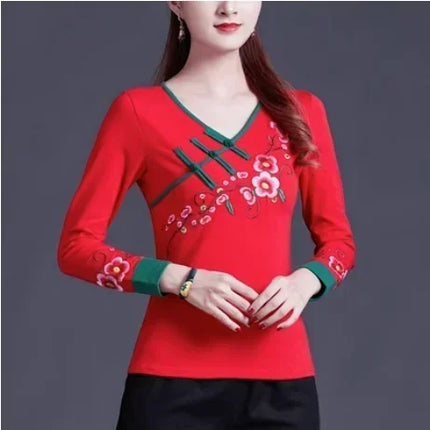 Ethnic Style Streetwear Fashion Casual Women's Clothing Shirts for Women Vintage Clothes T-shirt Y2k Top Women's Clothes Embroidery