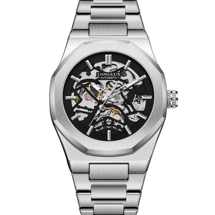 LONGLUX Men Automatic Watch Special Tough Guy Waterproof Skeleton Mechanical Watches Trend Alien Stainless Steel Gift Watch