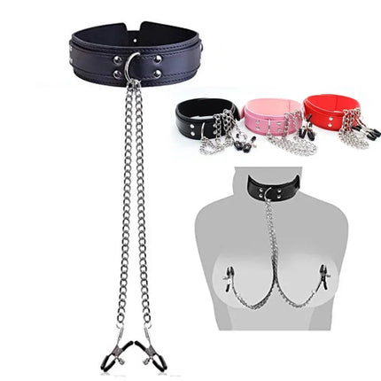 Sexy Leather Choker Collar With Nipple Clamp Breast Clip Chain SM Bondage Couple SM Sex Toys For Woman Erotic Tools Adult Games