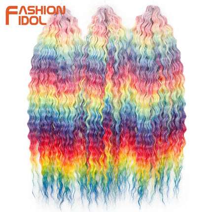 FASHION IDOL 22 Inch 300g 3PCS Ariel Curl Hair Water Wave Twist Crochet Hair Synthetic Ombre Brown Fiber Braiding Hair Extension