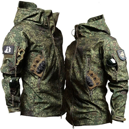 RU Camo Waterproof Sets Men Winter Fleece Hooded Jacket+Breathable Long Sleeve Tshirts+Straight Cargo Pant Soft Shell Suit