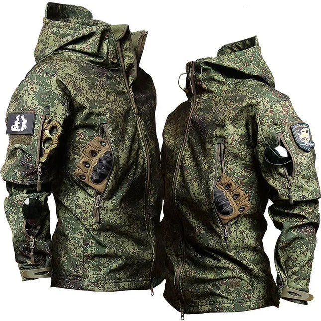 RU Camo Waterproof Sets Men Winter Fleece Hooded Jacket+Breathable Long Sleeve Tshirts+Straight Cargo Pant Soft Shell Suit