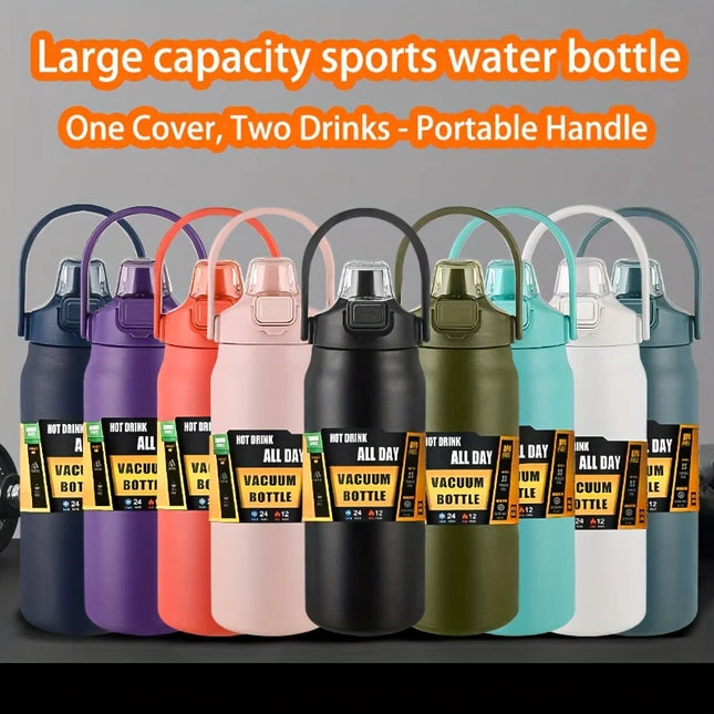 LUSQI Large Capacity Water Bottle Stainless Steel 304 Thermos 1.2L/1.5L Straw Type And Direct Drinking For Outdoor Sports