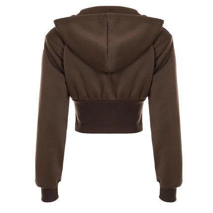 Sporty Activewear Solid Corset Style Hoodies Casual Zip-Up Long Sleeve Hooded Sweatshirt Women Autumn Winter Streetwear Coats