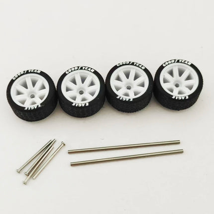 5 Sets 1/64 Alloy Car Model Tires w Shaft Wheels w 25mm Axles for Modify 1:64 Matchbox/Domeka/HW Model Cars No Need Open Chassis