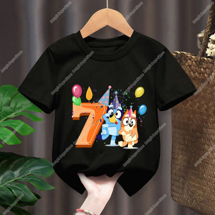 Blueys Bingo Birthday Number T-shirt Party Supplies Gift Cartoon Children Clothes Boys Tops Tshirt Summer Short Sleeve T-shirts