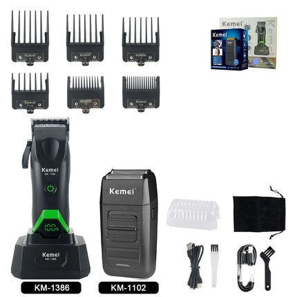 Kemei 1386 Men's Hair Clipper 8000RPM DLC Blade with Base Charger LED Display 2000mAh Professional Hair Cutting Machine Trimmer