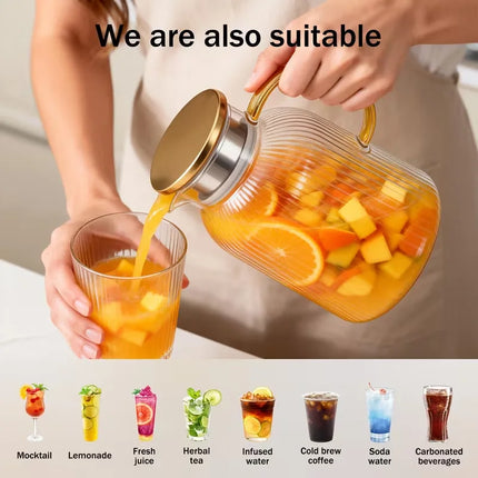 JUSTINLAU 1.8L Cold Water Pitcher High Borosilicate Glass Fruit Tea Kettle Stripe Boiled Water Jug Summer Juice Drink Tea Kettle