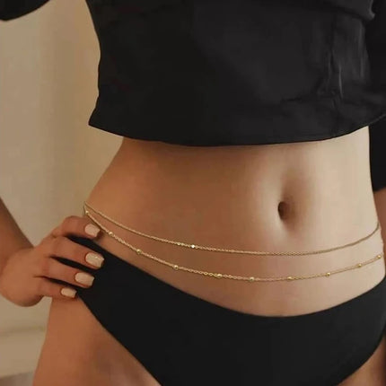 2026 New Gold Color Round Beaded Waist Chain for Women Simple Metal Double-Layer Chain Adjustable Belly Chain Beach Jewelry Gift