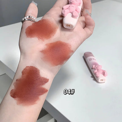 6 Color Girl's Velvet Matte Lipstick Blush Waterproof Long Lasting Cute Bear Lipgloss Non-Stick Cup Makeup Lip Tint Mud Cosmetic