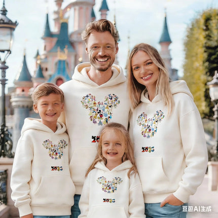 2026 Spring Mickey Pattern Pure Cotton Hoodie Parent-child Suit Unisex Cute Keep Warm High Quality CausalFamily Cotton Hoodie