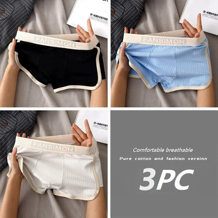 1/3PCS Solid Striped Men's Boxer Sexy Breathable Mesh U Crotch Underwear High Elastic Widen Waistband Underpants sports