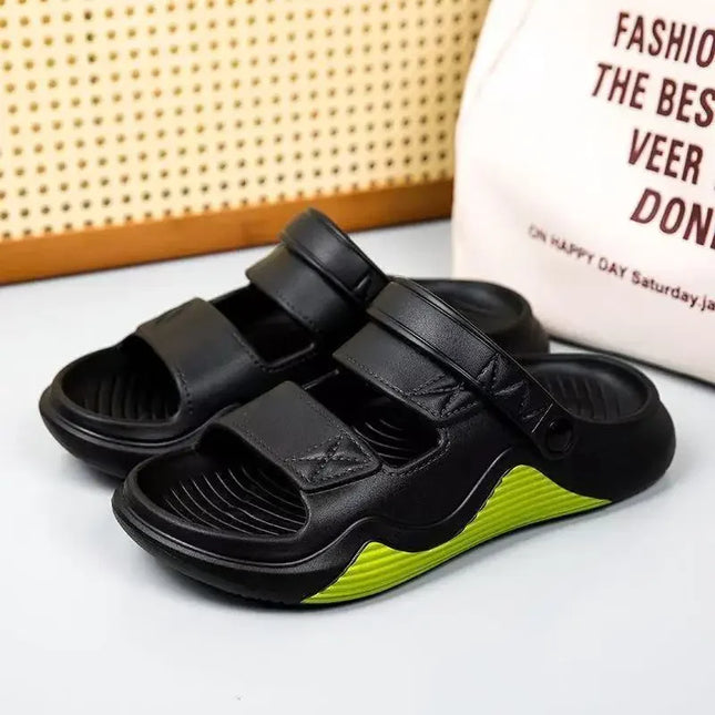 Men's Summer Outdoor Sandals Anti-Slip Beach Thick Bottom Color Block Soft Comfortable Sports Slippers PVC Material Leisure Styl